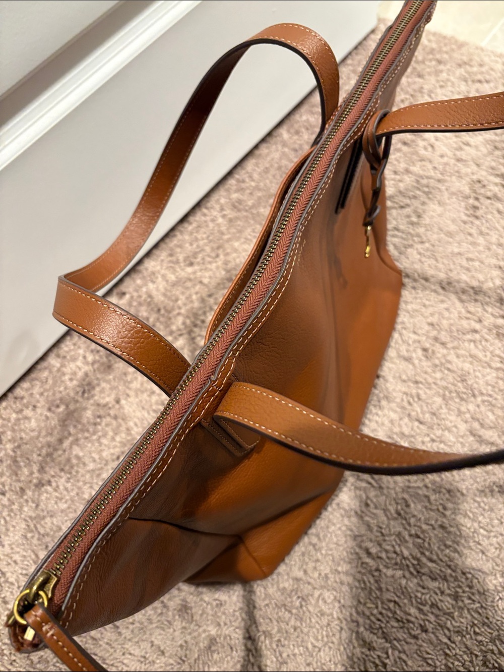 Fossil Leather Tote in Cognac Brown - Picture 7 of 8
